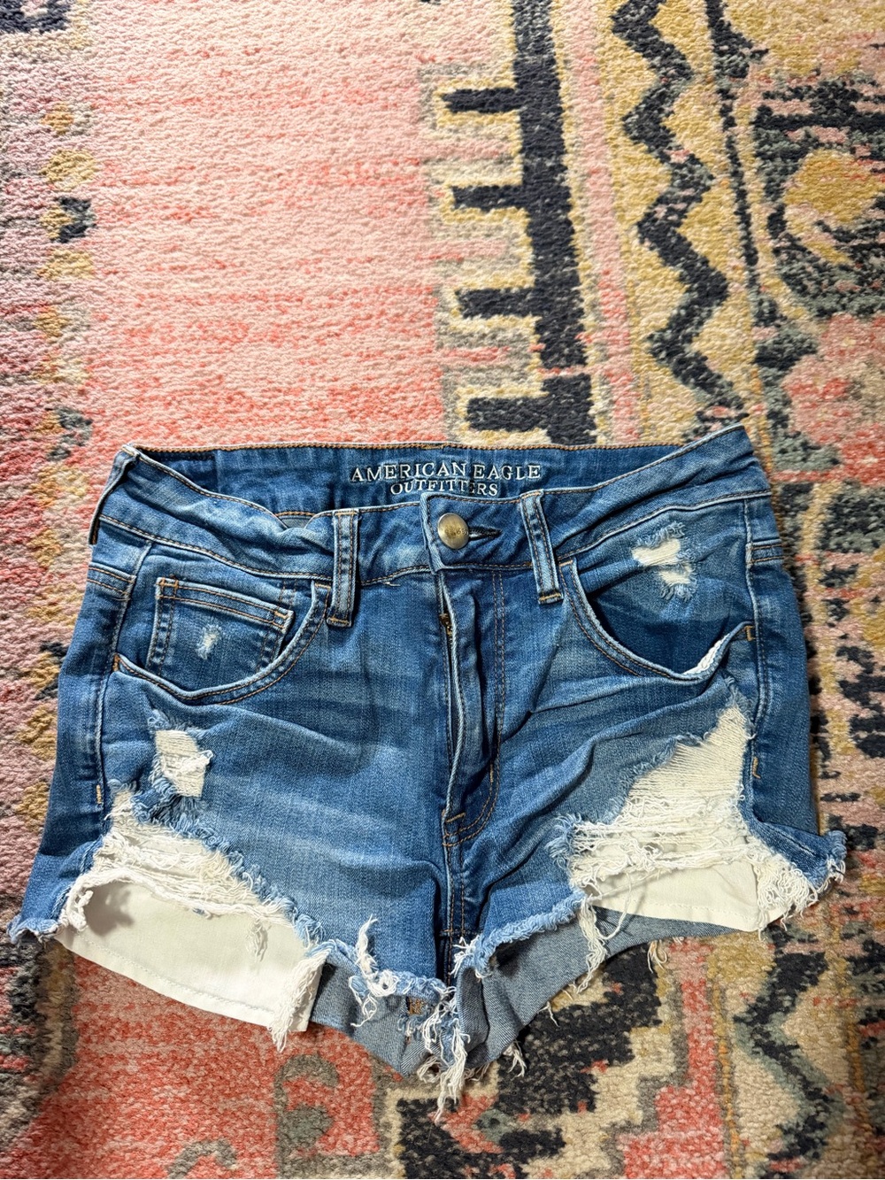 American Eagle Womens Distressed Denim Shorts - Blue